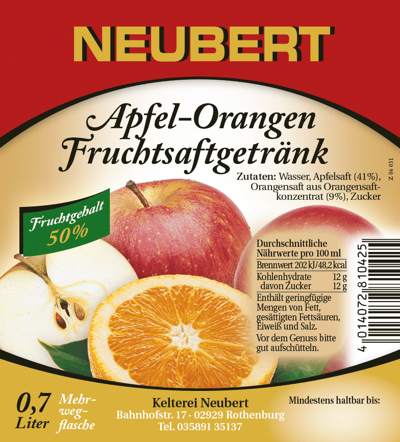 Apfel-Orange-Fruchtsaftgetränk